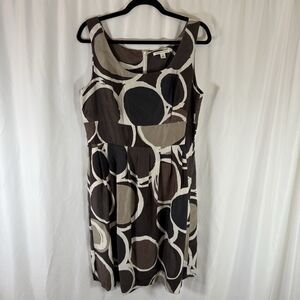 Banana Republic 100% Silk Mini Dress Women's 14 Brown Black Sleeveless Pockets
